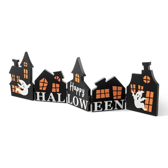 Glitzhome; Glitzhome® 2ft. Halloween Hinged Haunted House Table Décor; Category:Halloween Tabletop Decor; Image:1